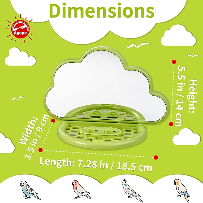 Agape Bird Mirror with Perch&Slow Feeder, Birds Toys for Boredom&Anxiety, Bird Cage Accessories for Parrots to Expend Energy, Interactive Toys for Parakeet, Cockatiel, Lovebird, Conure, Finch, Budgies-Mewly Pet