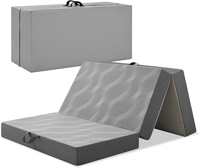 Foldable Mattress Single 6 inch -Portable Grey Memory Foam Folding Matress with Washable Cover for Camping Travel Guest Room Home Use-Non-Slip&Easy Storage