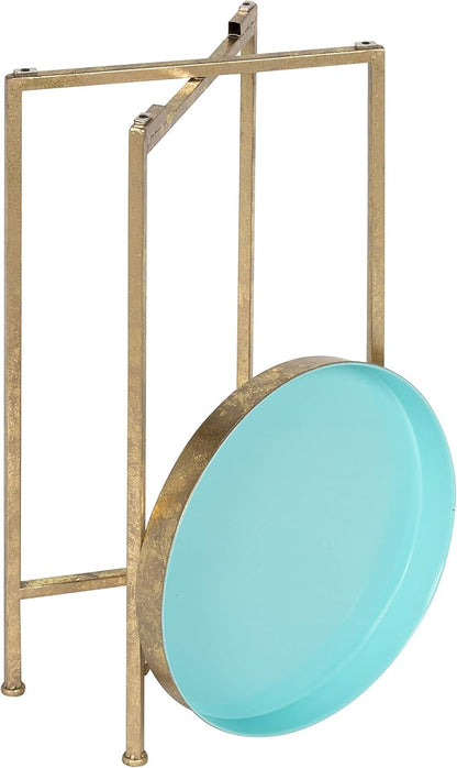 Kate and Laurel Celia Round Foldable Tray Accent Table, 14" x 14" x 25.75", Light Teal and Gold, Modern Minimalist Design and Magnetic Tabletop