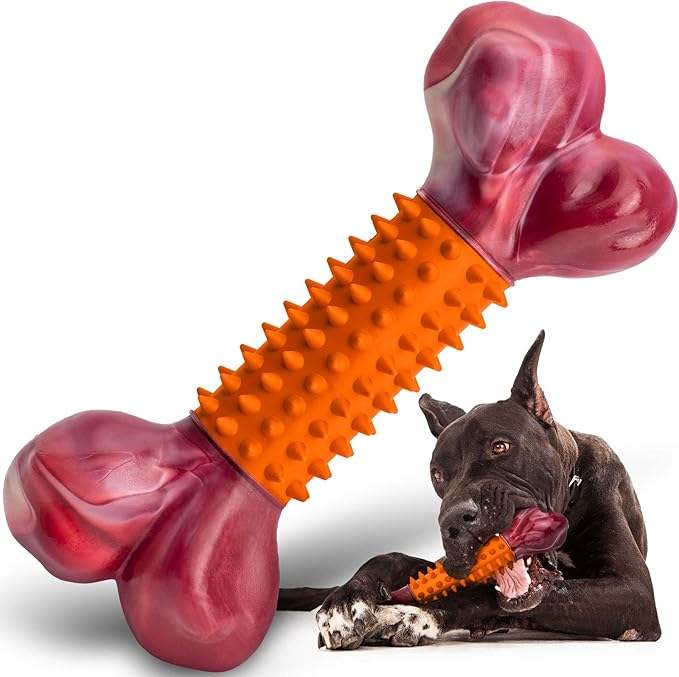 Apasiri Dog Toys for Aggressive Chewers Peanut Butter Flavored, 8" Tough Dog Chew Bone, Nylon & Rubber Chew Toy, Dog Bone Toy for Large Medium Breed 20-80lbs-Mewly Pet