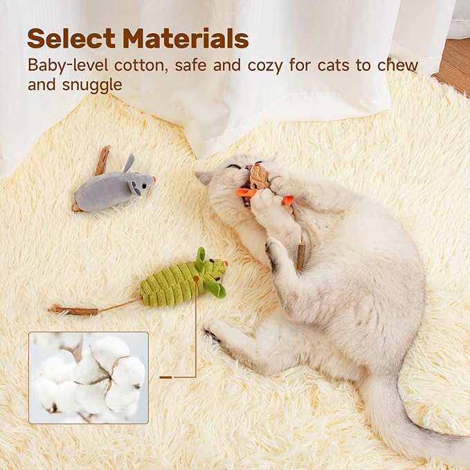 Potaroma Cat Toys: 3pcs Squeak Mice Interactive Catnip Silvervine Animals for Indoor Kittens - Dental Matatabi Cat Nip & Chew Exercise Toy for All Breeds & Species-Mewly Pet