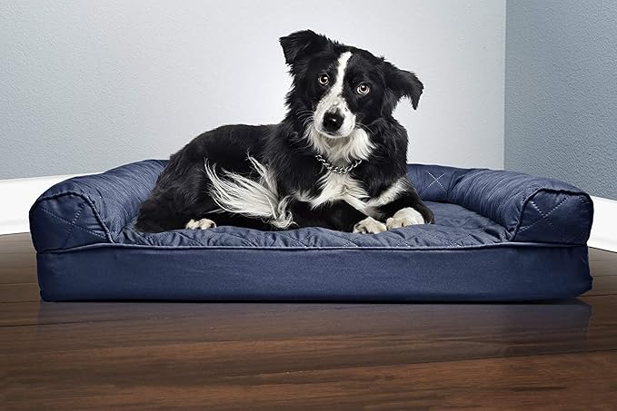 Furhaven Orthopedic Dog Bed for Large/Medium Dogs w/ Removable Bolsters & Washable Cover, For Dogs Up to 55 lbs - Quilted Sofa - Navy (Blue), Large-Mewly Pet