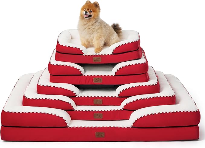 Bedsure Orthopedic Dog Beds for Small Dogs - Washable Small Dog Cat Bed Waterproof, Comfort Pet Couch Sofa with Washable Removable Cover, Pets Bed with Nonskid Bottom, Red, 24"-Mewly Pet