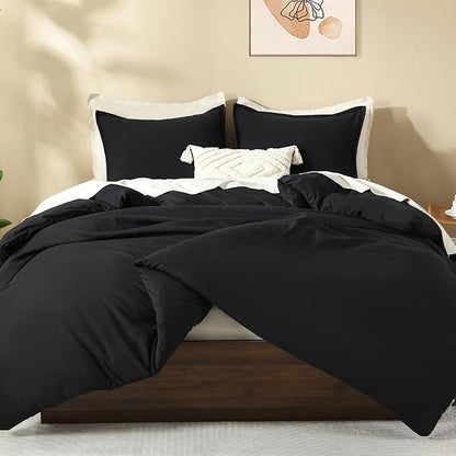 Litanika Black Comforter King Size, 3 Pieces Lightweight Solid Bedding Comforter Set, All Season Fluffy Bed Set (104x90In Comforter & 2 Pillowcases)