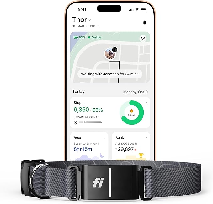 New Fi Series 3+ Smart Dog Tracker Collar – AI GPS for Dogs, Health & Behavior Monitor, Virtual Fence, Escape Alerts, Waterproof, Apple Watch Compatible 12Mo Membership Included-Mewly Pet