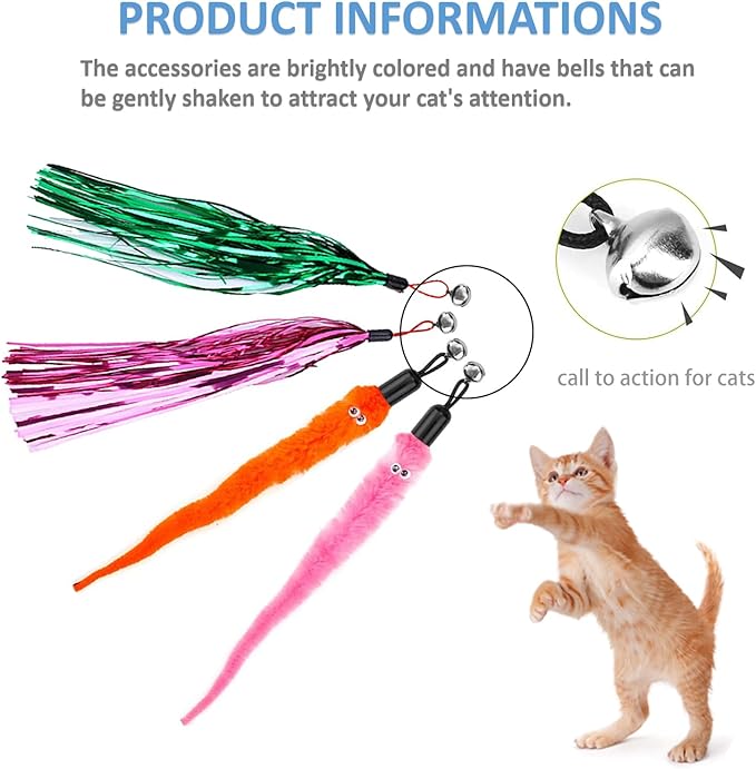 2pcs Retractable Wand Toys, Cat Fishing Rod with 11 Pcs Feather Refills for Indoor & Outdoor Cats-Mewly Pet