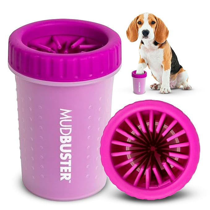 Dexas MudBuster Portable Dog Paw Washer/Paw Cleaner, Medium, Fuchsia-Mewly Pet