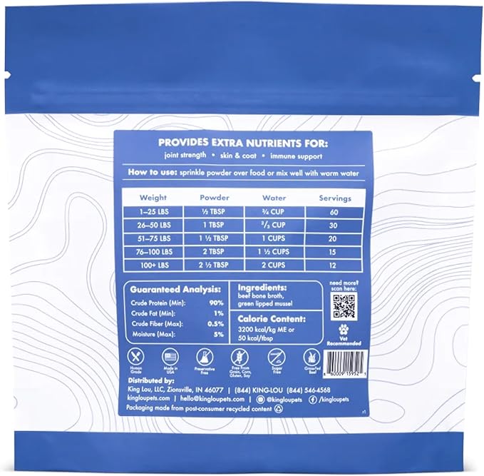 King Lou Pets - Bone Broth Booster Joint Support - Beef Broth Topper - Beef Bone Broth and Green Lipped Mussel - Bone Broth for Dogs and Cats - Cat and Dog Bone Broth for Healthy Skin and Joints-Mewly Pet