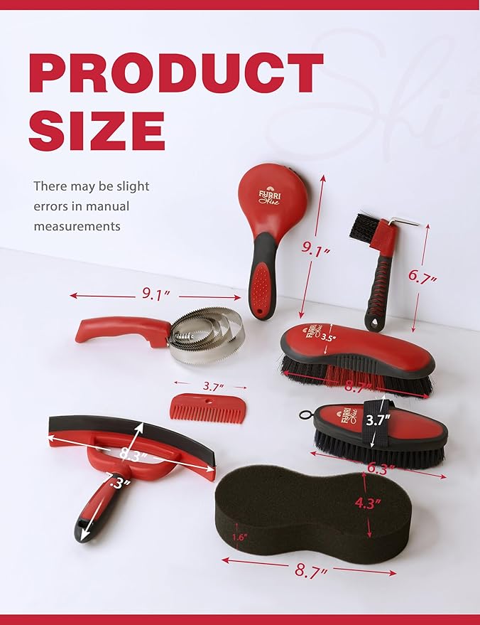 9PCS Horse Grooming Kit Curry Comb Sweat Scraper Horse Bathing Supplies Grooming Tools with Storage Bag Shadowberry-Mewly Pet