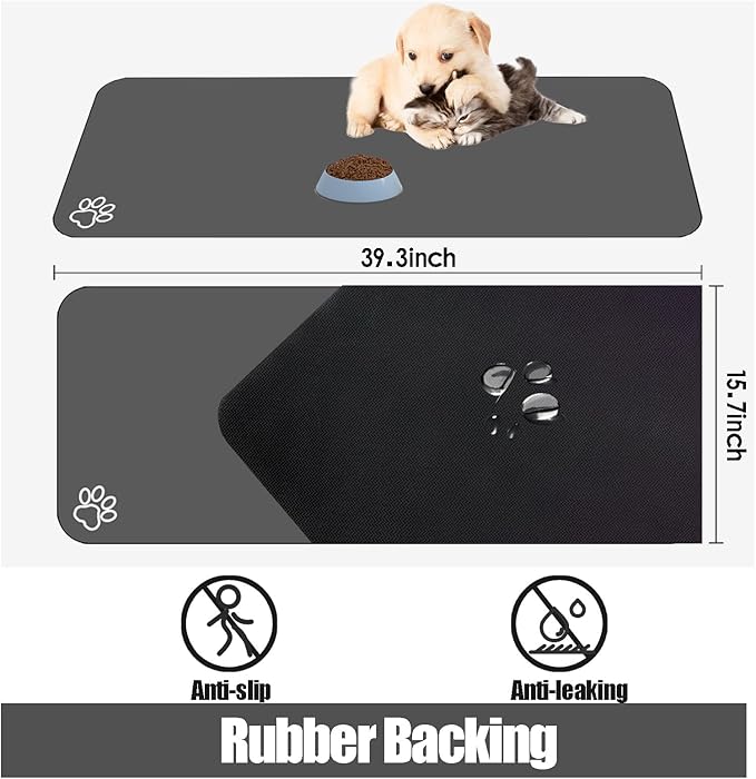 Large Pet Feeding Mat, Bohemia Absorbent Quick Dry Dog Mat for Food and Water Bowl, Non Skid Cat Bowl Mat, No Stains for Pet Water Dispenser Pet Supplies for Messy Drinkers-Mewly Pet