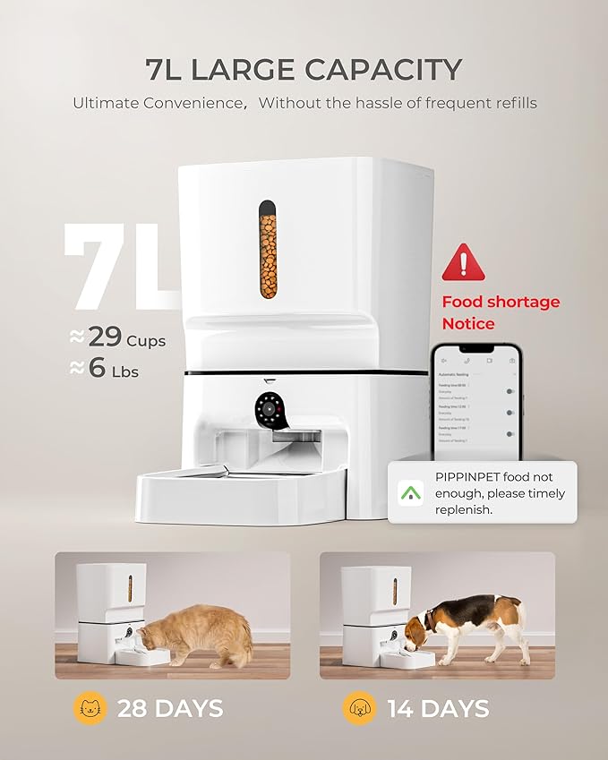 Automatic Cat Feeder with Camera, 7L Timed Dog Feeders, Adjustable Camera, 1080P HD Night Vision, Automatic Dog Feeder, 5G WiFi Cat Food Dispenser with 2-Way Audio, Low Food & Motion Alerts-Mewly Pet