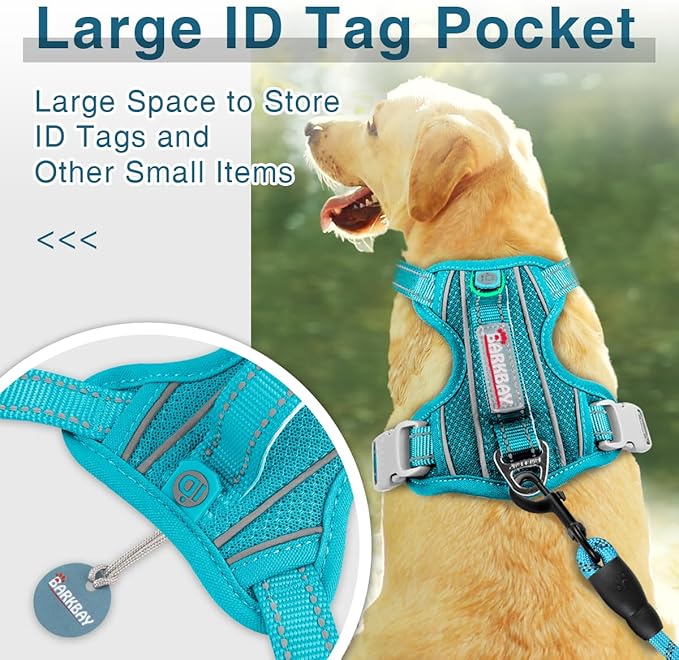 BARKBAY Dog Harness No Pull with ID Tag Pocket - Heavy Duty, Reflective, Easy Control for Large Dogs(Ocean Blue,XL)-Mewly Pet
