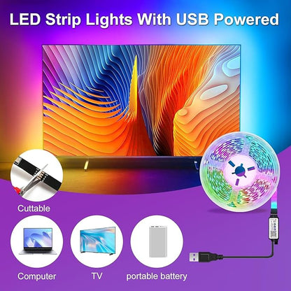 Smart LED Lights for TV Strip, 6.56ft RGB LED Lights for 32-40 Inch TVs, Music Sync Bluetooth App & Remote Control, USB-Powered for Gaming, Bedroom, Home Theater
