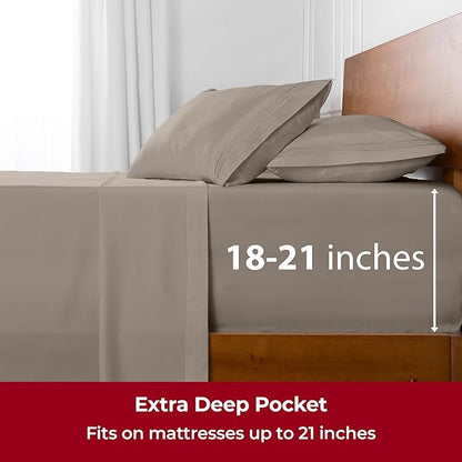 Mellanni Extra Deep King Sheets - 4 PC Iconic Collection Bedding - Hotel Luxury, Ultra Soft, Cooling Bed Sheets - Wrinkle, Fade, Stain Resistant (King, Tan)