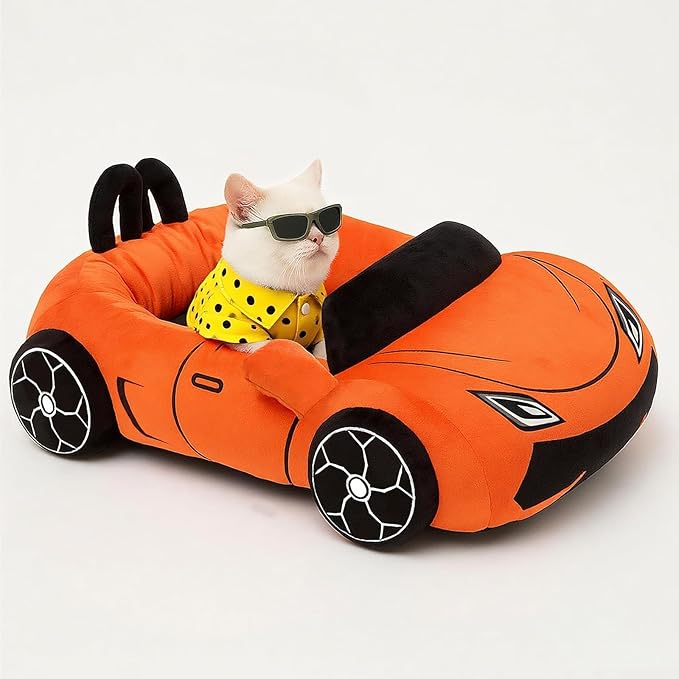Cute Cat Beds Kitten Beds, Soft Small Dog Beds, Washable Pet Beds for Puppy and Kitty, Funny Supercar Cat Toys, 24 Inch-Mewly Pet