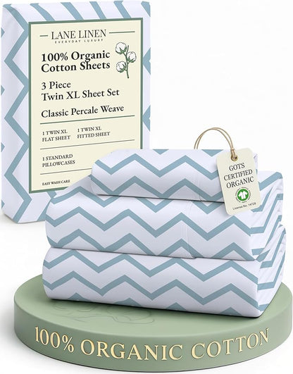 LANE LINEN 100% Cotton Fully Elasticized Twin XL Sheet Set, Printed Fade Resistant Machine Washable Extra Long Twin Bedding Set, Soft & Comfy Printed Cotton Sheets -Chevron