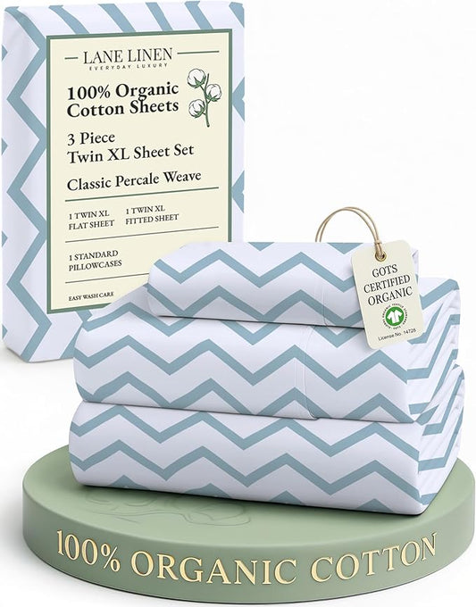 LANE LINEN 100% Cotton Fully Elasticized Twin XL Sheet Set, Printed Fade Resistant Machine Washable Extra Long Twin Bedding Set, Soft & Comfy Printed Cotton Sheets -Chevron