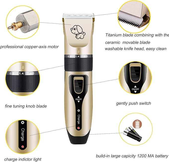 Pet Grooming kit, Professional Rechargeable Cordless Dog Grooming Clippers Kit Low Noise Electric Hair Trimming Clippers Set with Comb Guides, Stain Steel Scissors, Nail Kits and Popular groomi-Mewly Pet