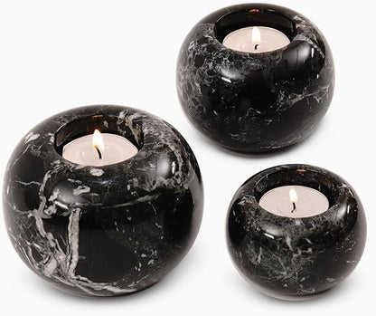 Radicaln Marble Tealight Candle Holder 4" Inches Black Handmade Set of 3 Mini Votive Holders for Romantic Wedding Table Setting, Ideal Bathroom, Bedroom & Kitchen Table Candle Accent