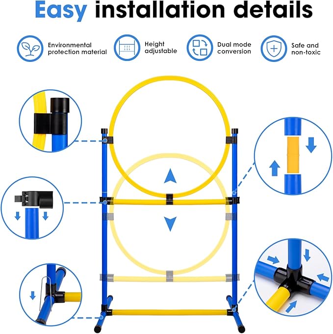 Dog Agility Course Backyard Set，Dog Agility Equipment, Dog Obstacle Course Backyard With 2-Set Agility Hurdle ，Jump Ring, 8 Weave Poles, Tunnel, Pause Box, Toy Balls And 2 Portable Carrying Bags