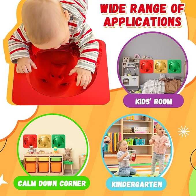 Geiserailie 3 Pcs Christmas Sensory Wall Mirror Acrylic Bubble Mirror Toys for Classroom Calming Corner Items - Sensory Room Have Visual, Tactile Stimulation (10 x 10 Inch,Red,Yellow,Green)