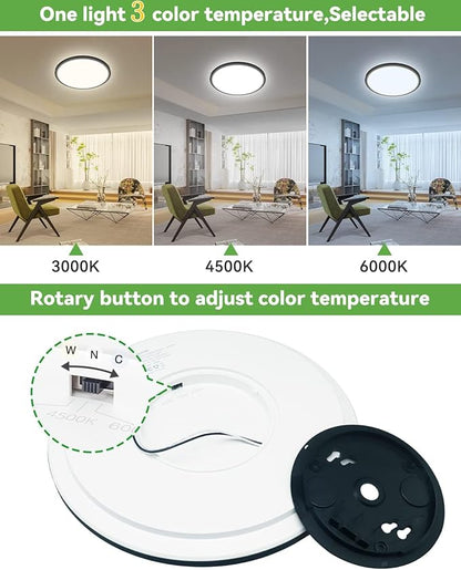 Zemty 8Pack 12 Inch LED Flush Mount Light, 28W 3200lm Super Slim Ceiling Light Fixture, 3000K/4500K/6000K Selectable Ceiling Lamp for Bedroom, Bathroom, Kitchen, Living Room (Black)