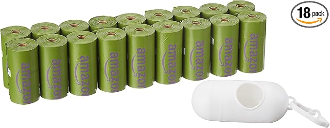 Amazon Basics Dog Poop Bags with Dispenser, 270 Count, Enhanced for Guaranteed Leakproof, Lavender Scented, Includes Leash Clip-Mewly Pet