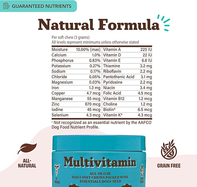 Natural Dog Company 25 in 1 Multivitamin for Dogs – Daily Soft Chews with Vitamins, Minerals & Antioxidants, Immune & Joint Support, for All Ages, Sizes & Breeds, Bacon & Peanut Butter – 90 Count-Mewly Pet
