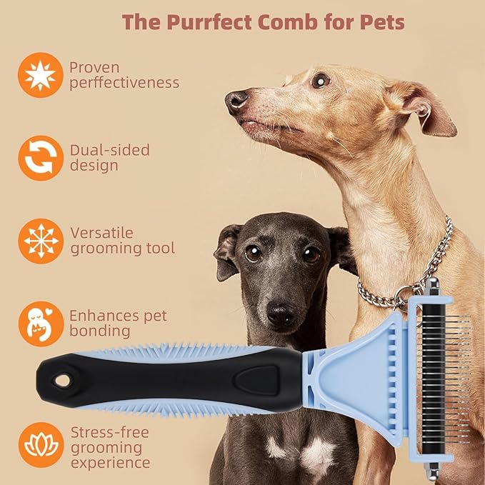 3PCS Cat & Dog Brush Set: Slicker & Deshedding Brush, Dematting Comb, and Bath Brush – Premium Grooming Tools for Shedding & Tangle-Free Fur (blue)-Mewly Pet