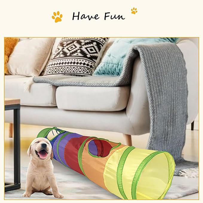 iCAGY Cat Tunnel for Indoor Cats Interactive, Rabbit Tunnel Toys, Pet Toys Play Tunnels for Cats Kittens Rabbits Puppies Crinkle Pop Up Rainbow 45"-Mewly Pet