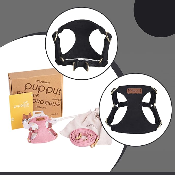 Puppytie No Pull Small Dog Harness with Multifunction Dog Leash,Lightweight Soft Adjustable No Choke Escape Proof Pet Harness Vest Pet Harness Vest,Black,M-Mewly Pet