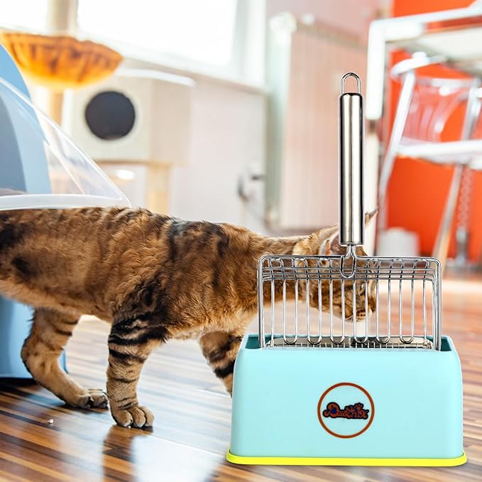 Cat Litter Scoop, Metal Scooper, Deep Shovel, Ergonomic Handle, Kitten Poop Sifting, Durable, Heavy Duty Speed Sifter, for Litter Box （Silvery-Gray）-Mewly Pet