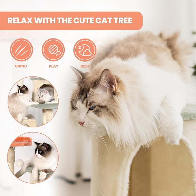 HYABi 53 Inch Flower Cat Tree - Multi-Level Cat Condo with Scratch Posts & Toys, Fresh Design Eco-Friendly Material, for Multi-Cat Households & Indoor Cat Playground-Mewly Pet