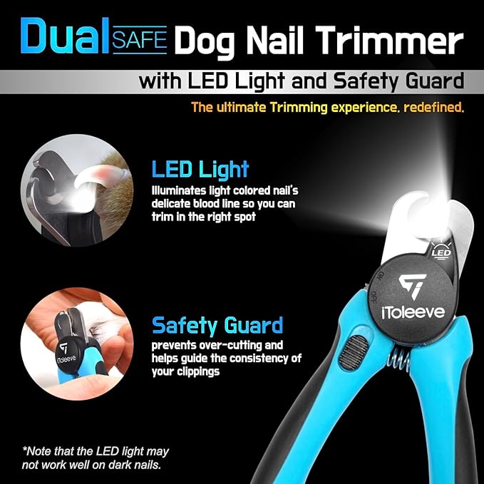 LED Dog Nail Clipper with Light, Illuminates Nails or Bloodline for Safe and Easy Trimmers, Extra Sharp for Thick Nails, Quick Sensor, Avoid Over Cutting Toenail, for Cats & Dogs-Mewly Pet