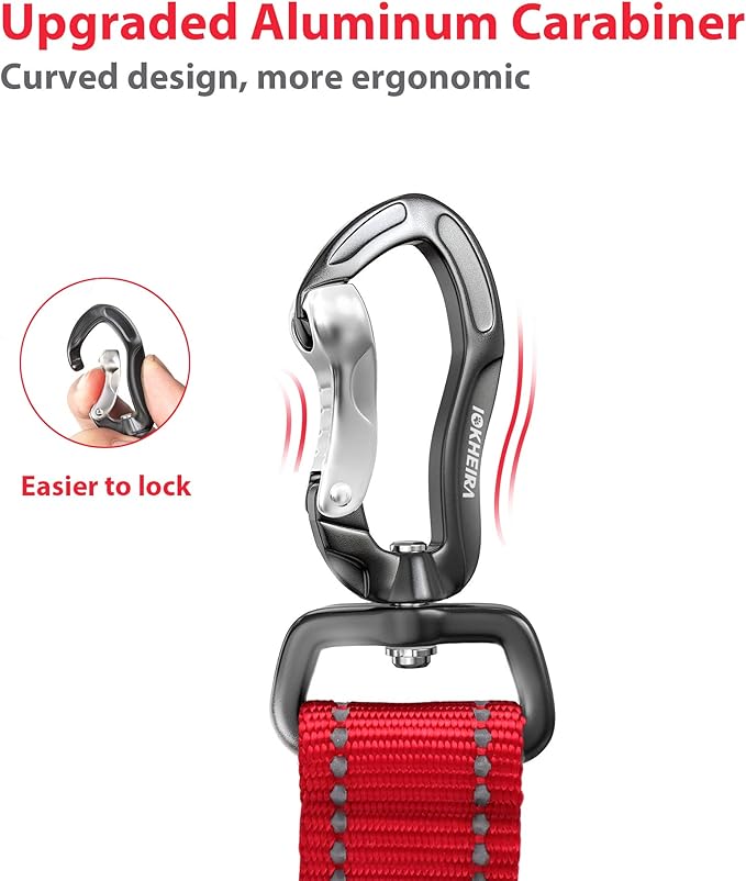 IOKHEIRA Dog Seatbelt, Updated Dog Seat Belt, Reflective Bungee Dog Car Harness, Multifunctional Pet Safety Belt with Hook Latch & Seatbelt Buckle, Swivel Aluminum Carabiner, Red-Mewly Pet