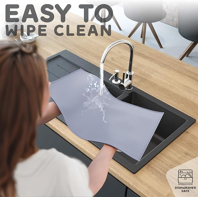 Dog Food Mat - 28x18 Raised Edges Dogs Mat for Food and Water Prevent Spill, Waterproof Cat Food Mats Protect Floors, Easy Clean Dog Bowl Mats for Food and Water, Silicone Pet Feeding Placemats-Mewly Pet