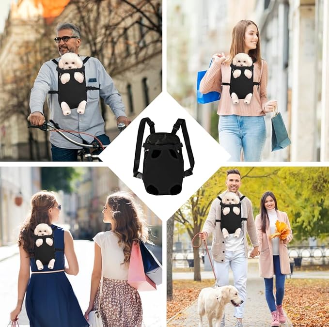 FEimaX Dog Carrier Backpack Pet Legs Out Front Cat Travel Bag, Adjustable Puppy Backpacks Carriers Hands-Free for Small Medium Dogs Cats Hiking Traveling Camping Daily Walking (X-Large, Black)-Mewly Pet