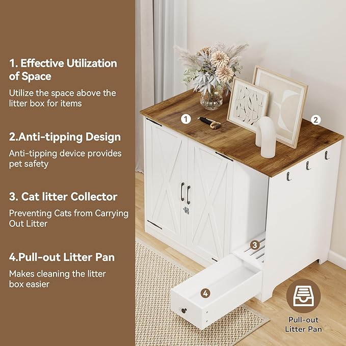 YUSING Litter Robot Enclosure, Cat Litter Box Furniture Hidden, Cat Litter Box Enclosure Cabinet Large with Double Doors and Pull-Out Drawer for Litter Robot-Mewly Pet