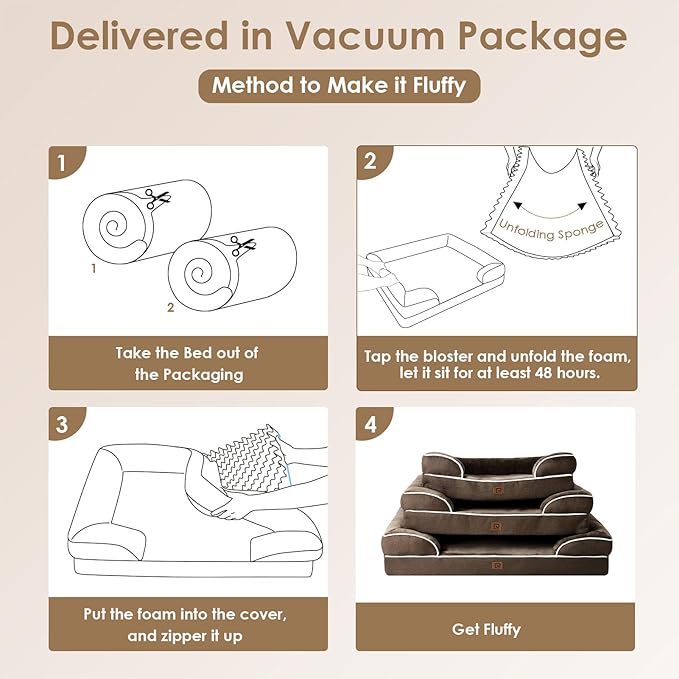 EHEYCIGA Orthopedic Dog Beds for Large Dogs, Waterproof Memory Foam Large Dog Bed with Sides, Non-Slip Bottom and Egg-Crate Foam Pet Couch Bed with Washable Removable Cover, Brown-Mewly Pet