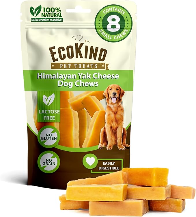 EcoKind Himalayan Gold Yak Cheese Dog Chew for Small Dogs, Healthy Dog Treats, Odorless, Long Lasting Dog Bones for Dogs, Rawhide Free, Made in The Himalayans, Small (Pack of 8)-Mewly Pet