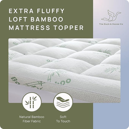 Cooling Mattress Topper - Short Queen Size | Plush Pad Mattress Topper for Back Pain Relief, 8-21" Deep Pocket | Viscose Made from Bamboo Pillow Top | Camper Bed Essentials | 60 x 75 Inch