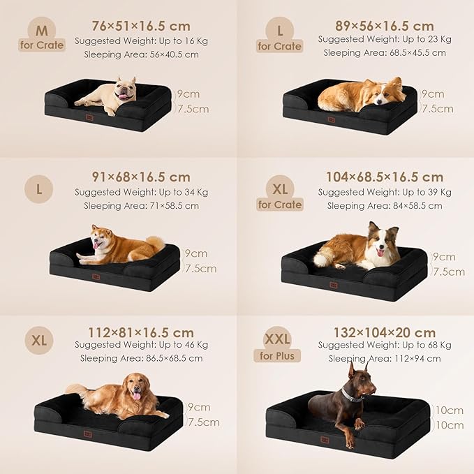 EHEYCIGA Orthopedic Dog Beds for Large Dogs, Waterproof Memory Foam Large Dog Bed with Sides, Non-Slip Bottom and Egg-Crate Foam Pet Couch Bed with Washable Removable Cover, Black-Mewly Pet