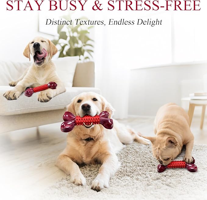 Apasiri Tough Dog Toys for Aggressive Chewers Large Breed, 2-Pack Dogs Chew Toys for Large Medium Dogs, Nylon and Rubber Dog-Bones for Teething Chew, Beef Flavor, for Doggo 20-75 lbs-Mewly Pet