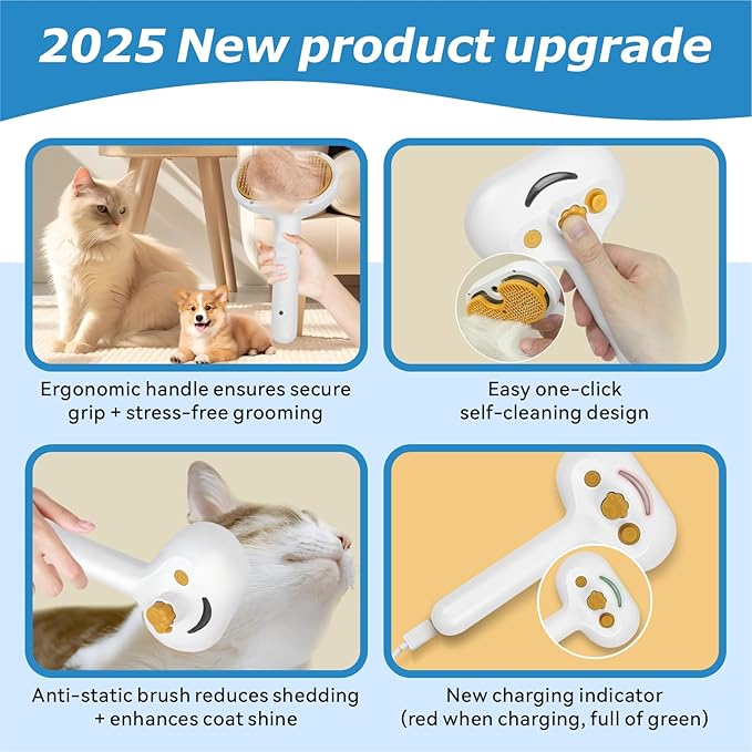 4-in-1 Pet Steam Brush for Dog & cat brush for shedding，Spray Hair Removal Comb with Waterless Shampoo–Self-Cleaning Pet Grooming Tool for Shedding, Anti-Static & Skin-Friendly Design-Mewly Pet