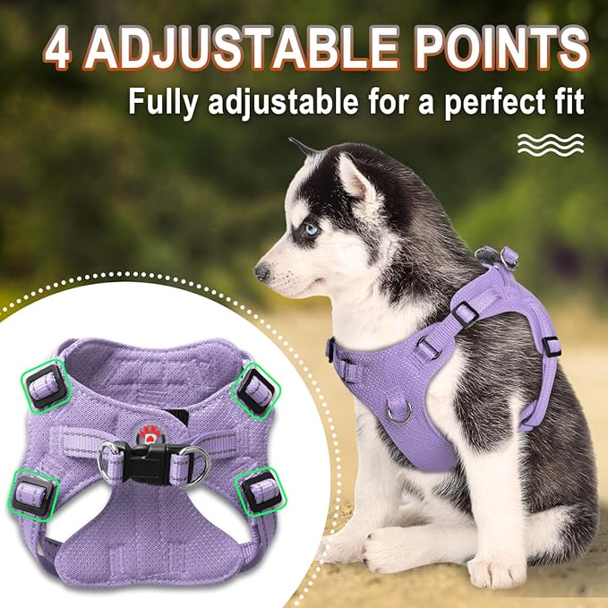 Dog Harness Step in Dog Vest Harness, Reflective Adjustable Puppy No Pull Harness Breathable Soft for Small and Medium Dogs Cats, Violet Purple, XS-Mewly Pet
