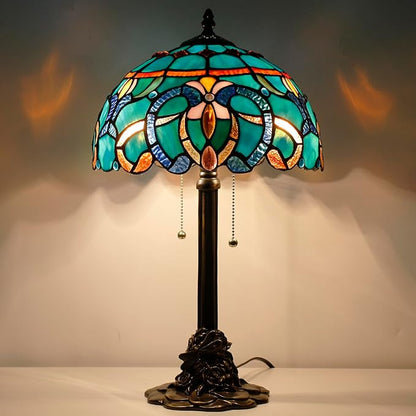 Tiffany Stained Glass Table Lamp 12X12X21Inch Resin Base Desk Bedroom Living Room Reading Light (Brown Jewelry Baroque)
