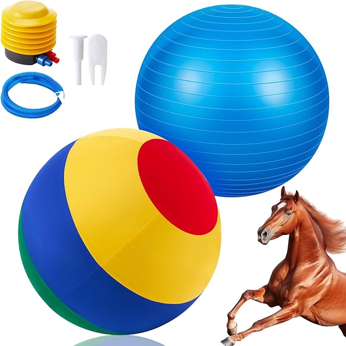 40inch Giant Herding Ball with Ball Cover Anti Burst Please Watch VCR for How to Inflation Horse Toys for Horses Stall Entertainment Play, Pump Included (Mixed Color,Classic)-Mewly Pet