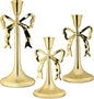 Iris Bow Candle Holders Set of 3, Gold Taper Candlestick Holders, Vintage Decor Perfect for Home Décor Accents, Centerpiece Dining Table Wedding Decor Fireplace Mantel or Housewarming Gift