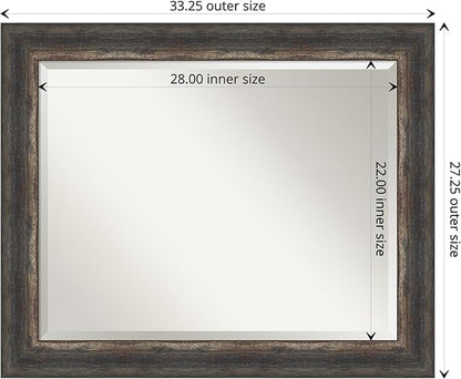Amanti Art Brown Bathroom Mirror for Over Sink, 27x33 Bark Rustic Char Rectangle Vanity Mirror, Large Country Rustic Frame, Hangs Horizonally and Vertically, Bathroom Wall Decor, Beveled Edge