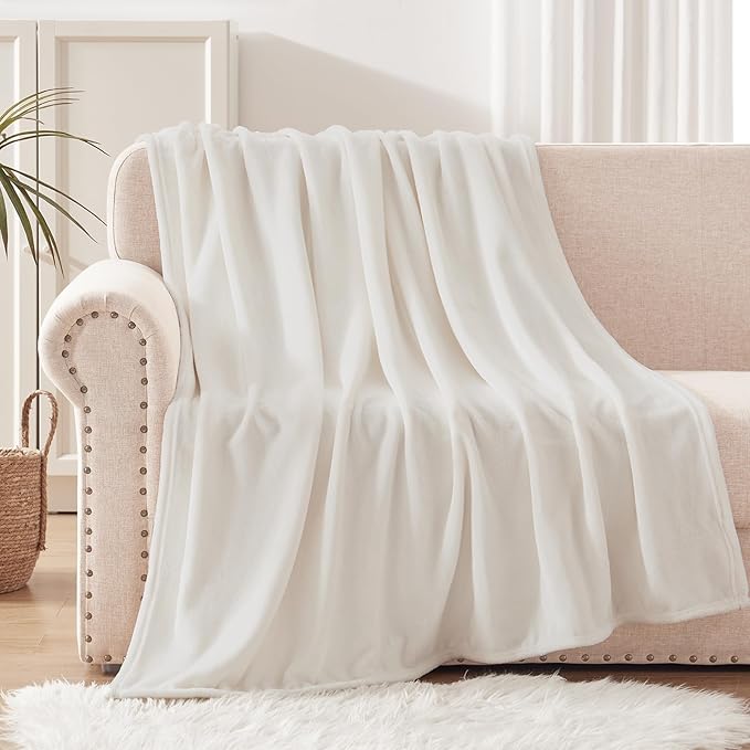 Exclusivo Mezcla Extra Large Fleece Throw Blanket for Couch, Sofa, 300GSM Super Soft and Warm Blankets, Ivory Throw All Season Use, Cozy, Plush, Lightweight, 50x70 Inches
